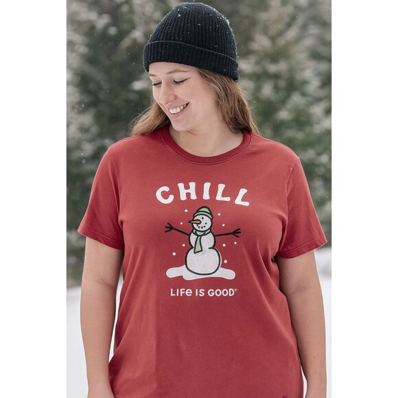 Life Is Good CHILL Snowman Graphic T-Shirt Women’s XL Red Winter Holiday Tee #F - Picture 1 of 7